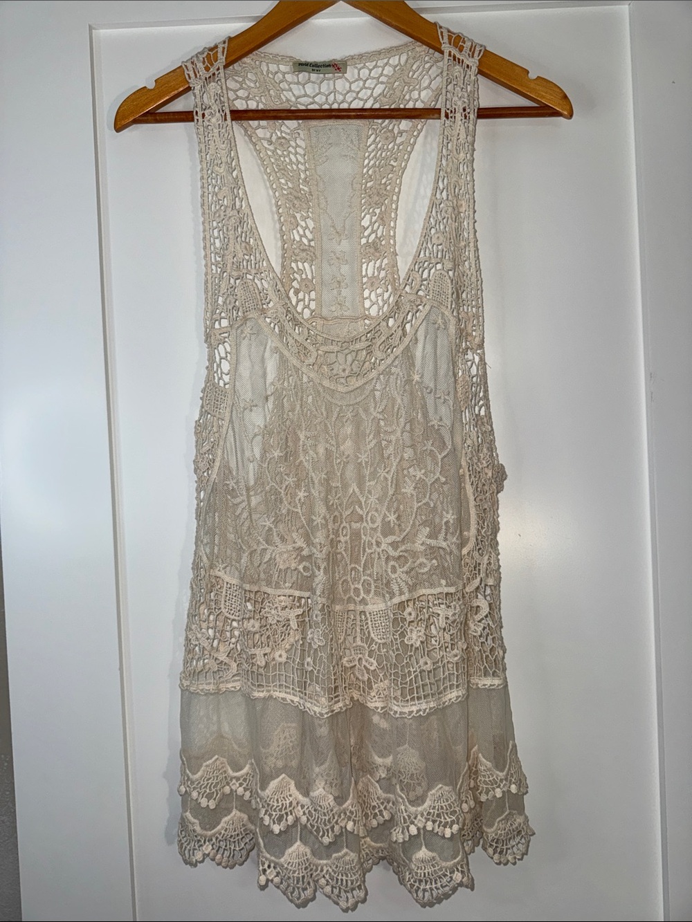 Vivid Collection of NY Open Crochet Lace Racerback Tank Top Tunic - Cream Fairy